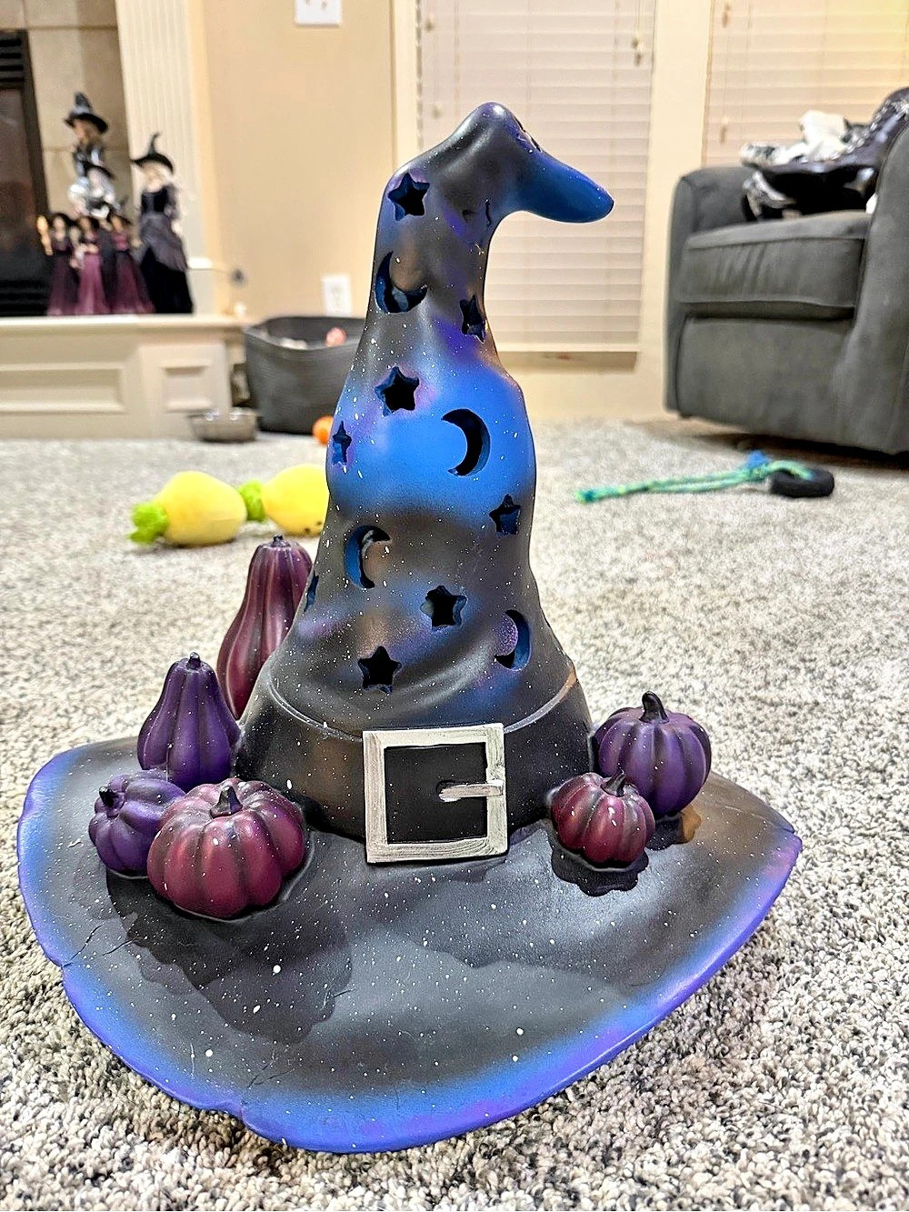 Halloween Witch Hat Decor in Blue & Black Like New